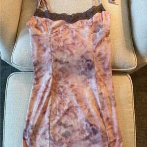 Tie-Dye Slip Dress with Lace Trim